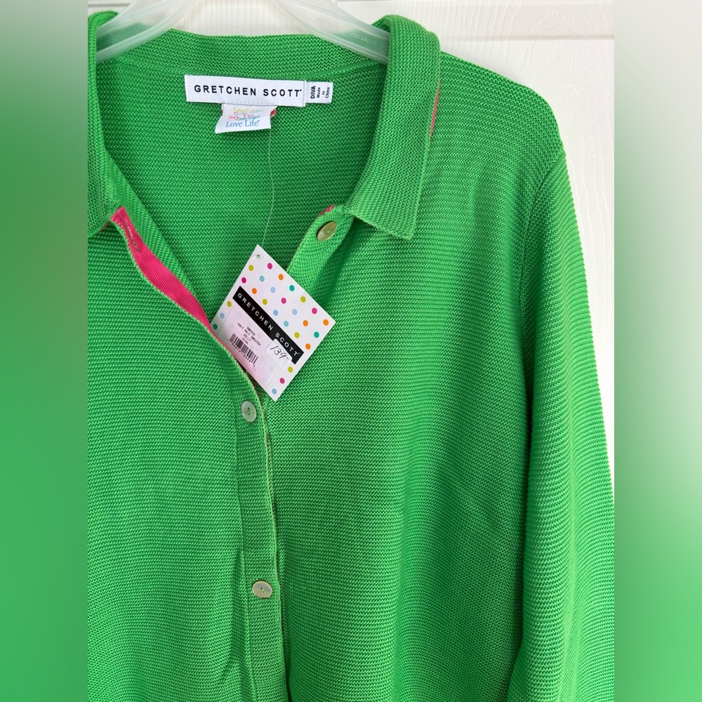 Gretchen Scott Designs Green Cardigan with Pink Accents - Picture 3 of 11
